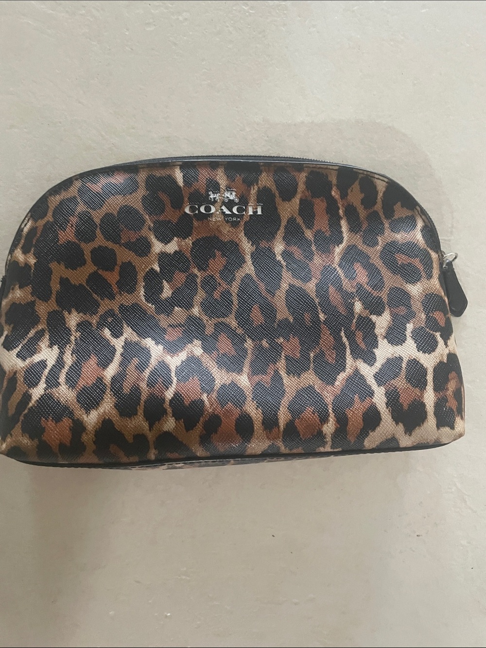 Coach Leopard Print Cosmetic Pouch - Black, Brown, Tan